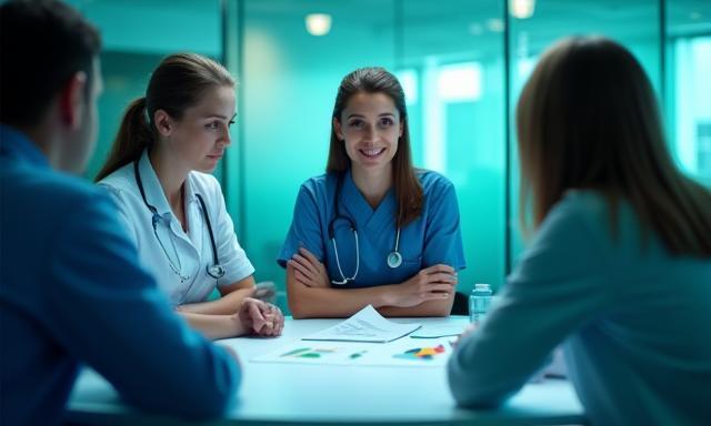 Gesundheitswesen Team arbeitet an Marktstrategien