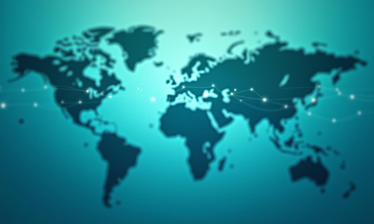Weltkarte mit Verbindungslinien, die globale Vernetzung symbolisieren